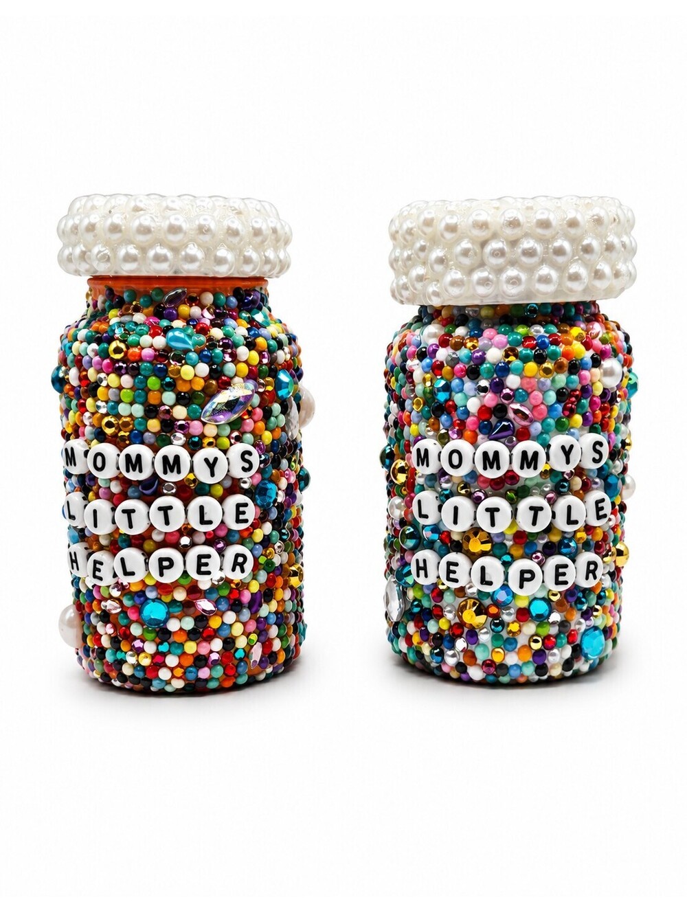Handmade "Mommy's Little Helper" Rhinestone & Pearl Decorated Bottle